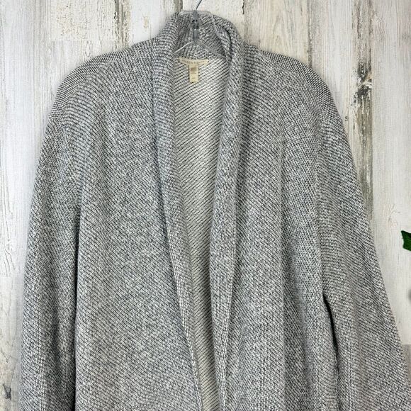 EILEEN FISHER Cardigan Medium Organic Cotton Shawl Collar Open Front Gray - Picture 5 of 12